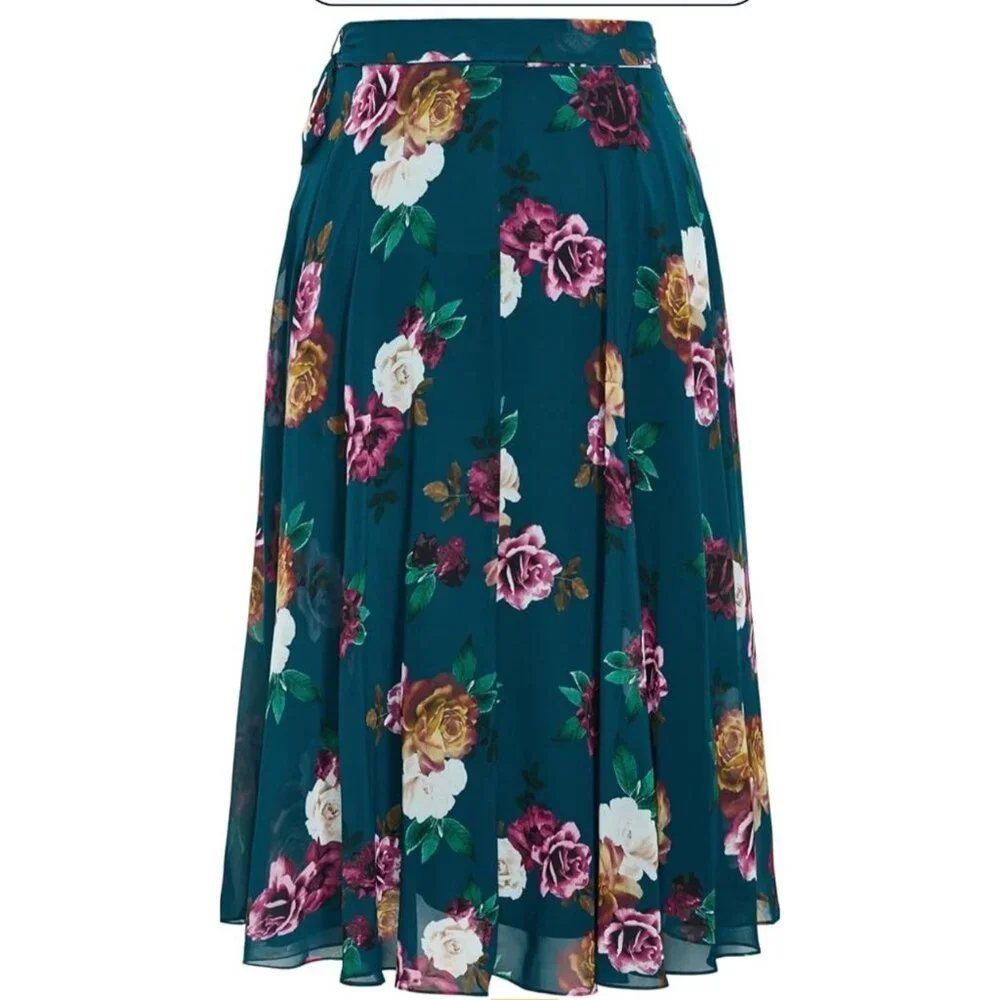 City Chic Michaela Skirt Women 18 Teal Bright Desire Floral Cottagecore Midi NWT - Picture 5 of 6